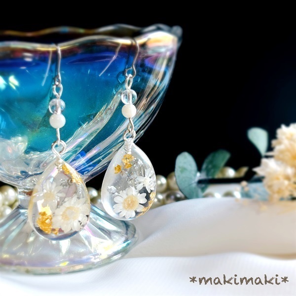雫に宿る雪の花ピアス/イヤリング【キット】