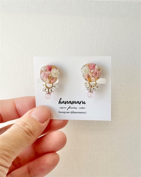 澄花 ―sumika― 本物のお花のイヤリング(ピンク)