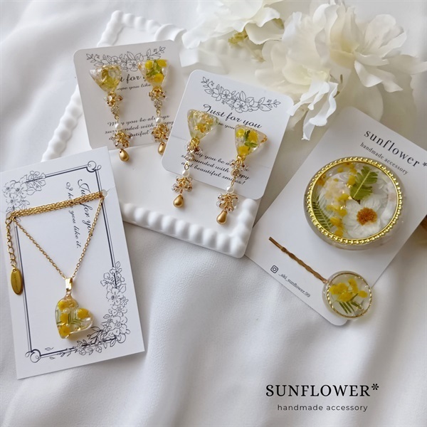 花かんざしとミモザのポニーフック＆ヘアピンのセット