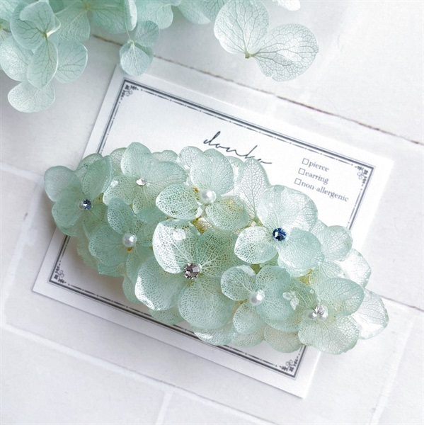 紫陽花が満開＊バレッタ（ミントグリーン）