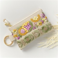 インド刺繍リボン　ミモザ＆ボタニカルのミニポーチ
