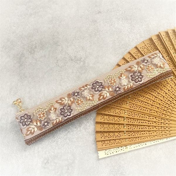 インド刺繍リボン　紫苑の扇子ケース